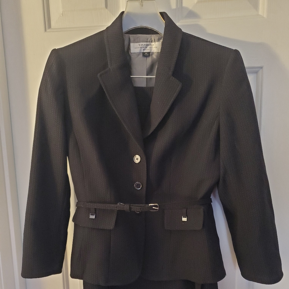 Black Tahari Skirt Suit Set with Belt